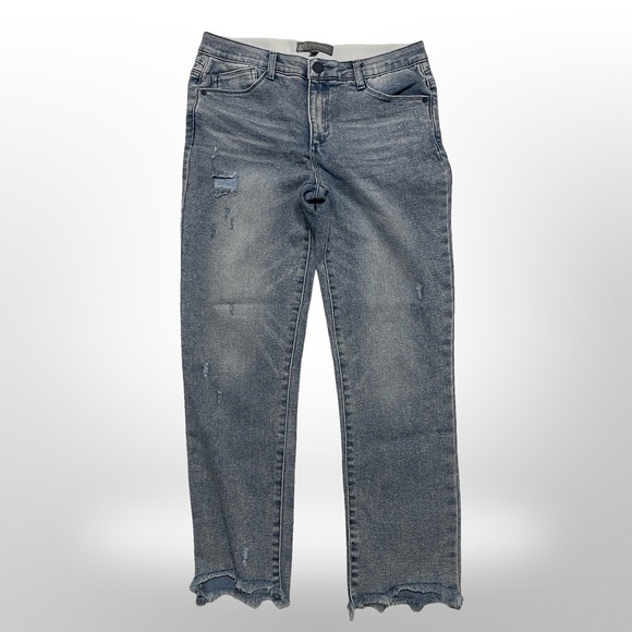 Wit & Wisdom Cropped Straight Leg Jeans Size 10 Raw Hem Distressed Faded Stretch - Picture 1 of 6